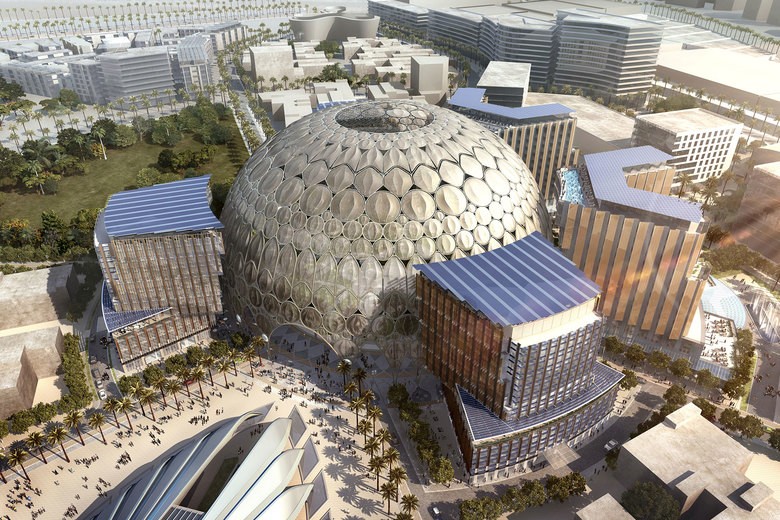 Tòa nhà Mái vòm Al Wasl đang được gấp rút xây dựng và hoàn thiện để chuẩn bị cho World Expo 2020 tại Dubai sắp tới. (Ảnh: