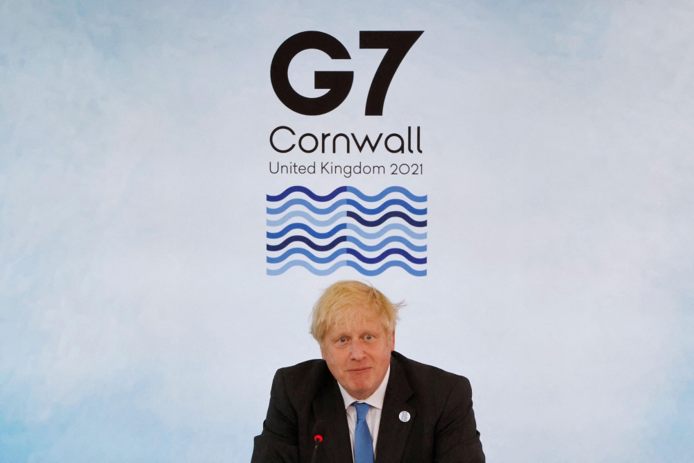 (06.12) Thủ tướng Anh Boris Johnson phát biểu trước phiên thảo luận đầu tiên tại Thượng đỉnh G7. (Nguồn: AFP/GettyImages)