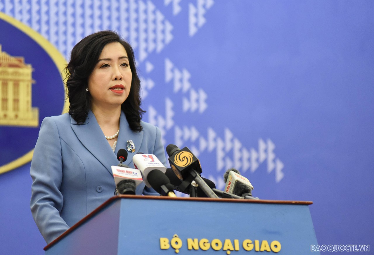 (06.09) Người phát ngôn Bộ Ngoại giao Lê Thị Thu Hằng tại họp báo thường kỳ ngày 9/6. (Ảnh: Nguyễn Hồng)