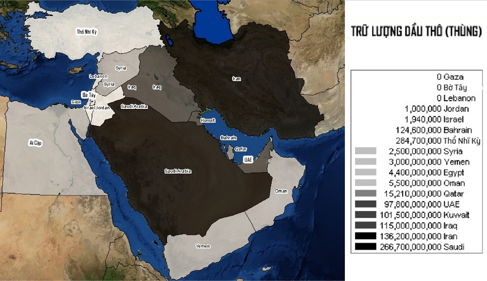 (07.24) Trữ lượng dầu thô tại các nước Trung Đông. Nguồn: Middle East Geographies.