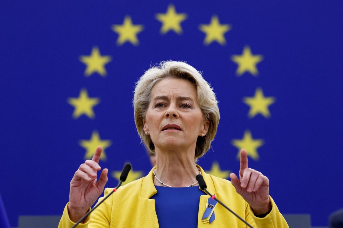 (09.15) Chủ tịch Ủy ban châu Âu (EC) Ursula von der Leyen phát biểu trước Nghị viện châu Âu ngày 14/9. (Nguồn: Reuters)