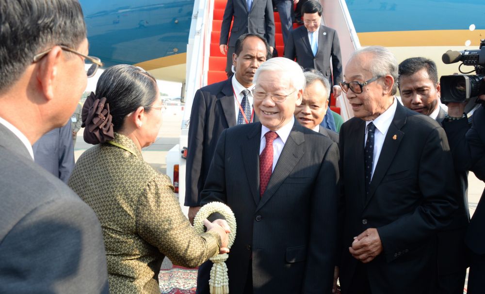 (11.19) Tổng Bí thư Nguyễn Phú Trọng trong chuyến thăm Campuchia hồi tháng 2.2019. (Nguồn: VOV)