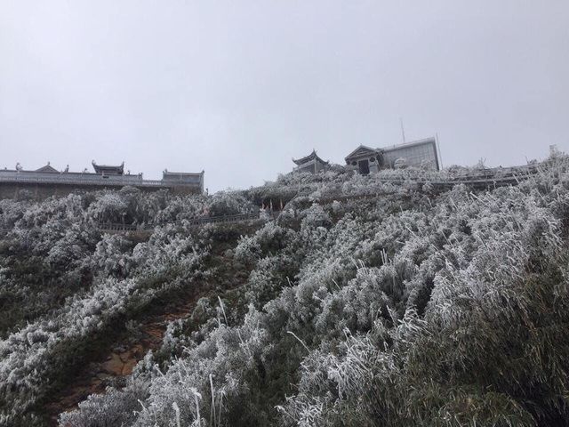 Đỉnh Fansipan (Lào Cai) có độ cao 3.143m nơi thường xuyên xuất hiện các hiện tượng băng tuyết kỳ thú trong các năm 2017, 2018, 2019. Ảnh: Nguyễn Xuân Chiến