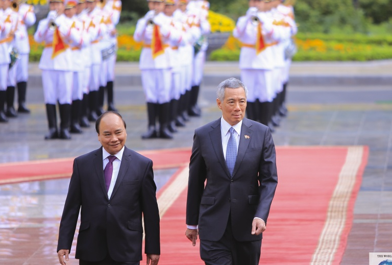 Chùm ảnh: Lễ đón chính thức Thủ tướng Singapore tại Phủ chủ tịch