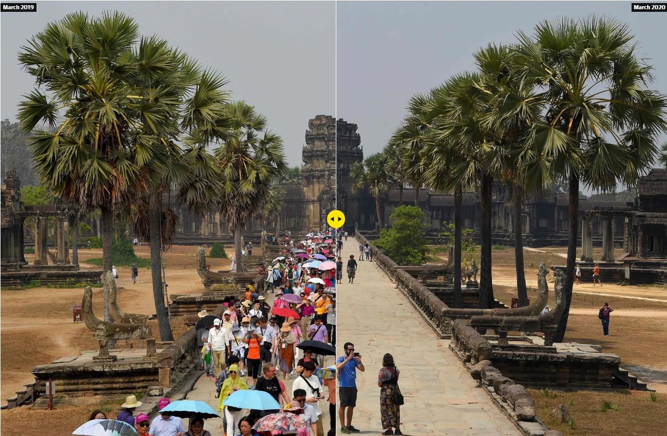 Hình ảnh các điểm du lịch nổi tiếng châu Á trước và sau khi dịch Covid-19 lan rộng