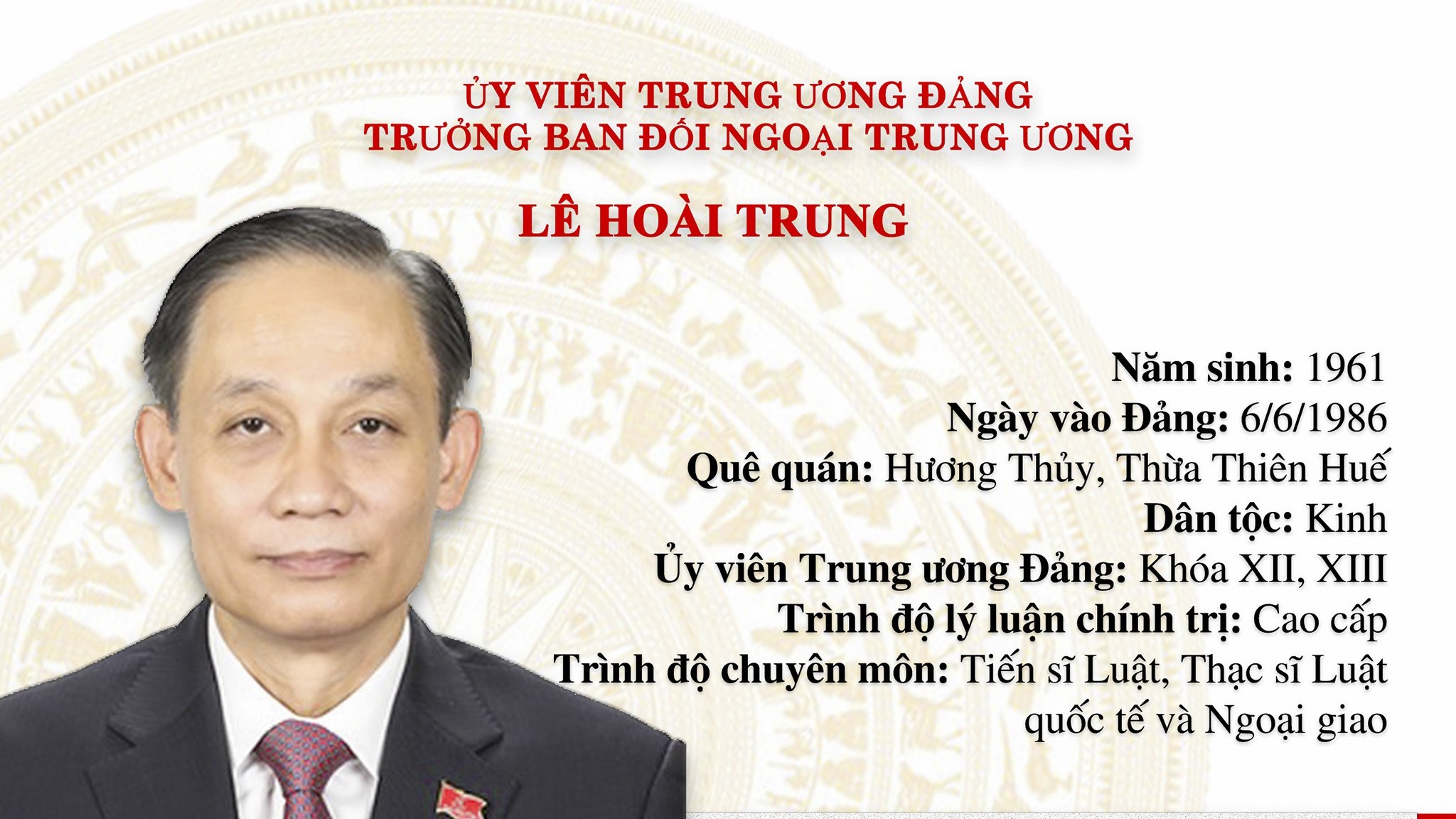 Chân dung tân Trưởng Ban Đối ngoại Trung ương Lê Hoài Trung