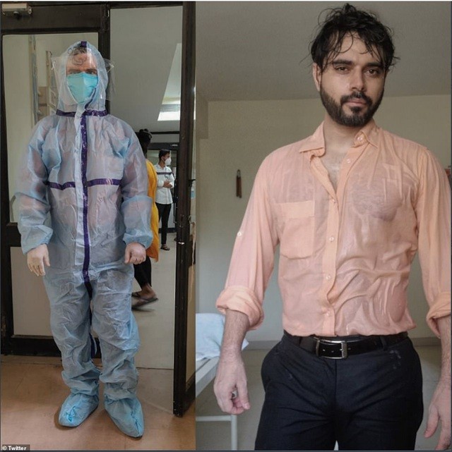 Bức ảnh bác sĩ Ấn Độ quần áo ướt đầm đìa gây "bão" mạng