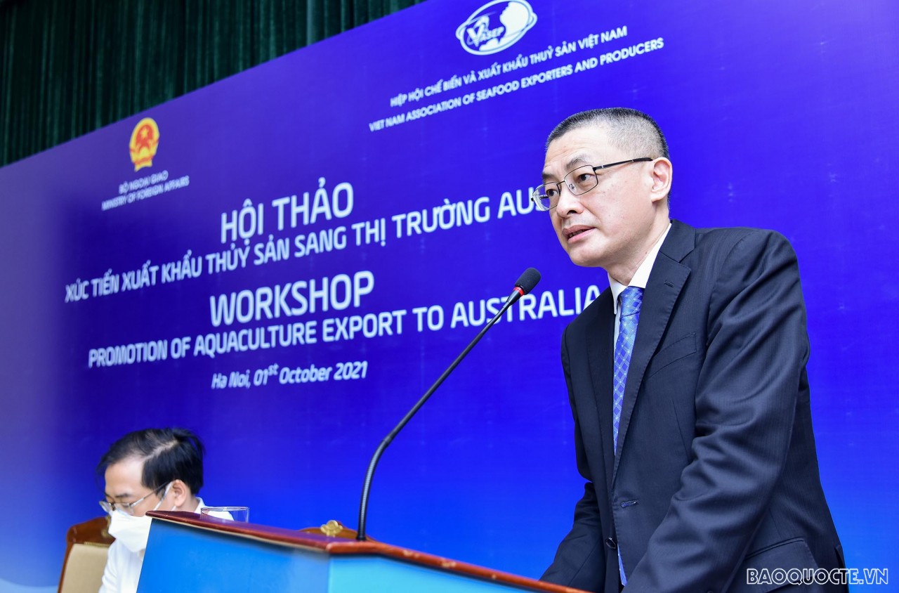 Thứ trưởng Ngoại giao Vũ Quang Minh phát biểu tại Hội thảo. (Ảnh: Nguyễn Hồng)