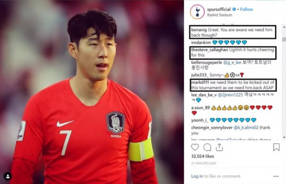 Người hâm mộ CLB Tottenham mong Hàn Quốc sớm thua ở Asian Cup 2019