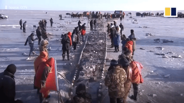 Trung Quốc: Nhiệt độ hạ sâu xuống đến -26 độ C, mặt hồ đóng băng vẫn thu về gần 500 tấn cá dưới hồ