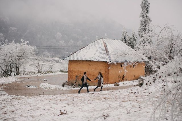 Tuyết rơi phủ trắng các con đường, ngôi nhà ở Y Tý, tạo cảnh tượng đẹp như trời Âu.