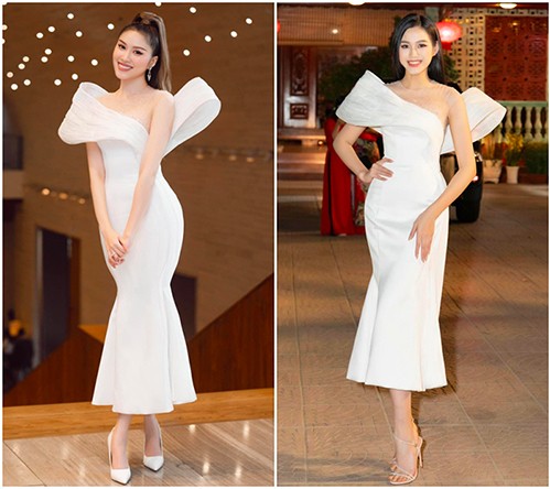 Nhan sắc Hoa hậu Đỗ Thị Hà và MC Thanh Thanh Huyền hai lần diện cùng một mẫu đầm