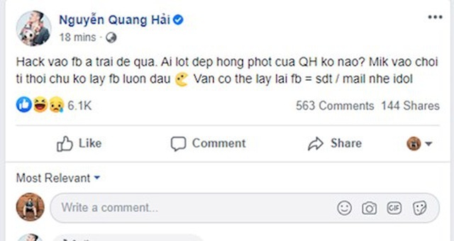 quang hai lo lang sot vo vi facebook ca nhan bi hacker xam nhap