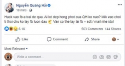 Quang Hải lo sốt vó vì facebook cá nhân bị hacker 'có tâm' hỏi thăm