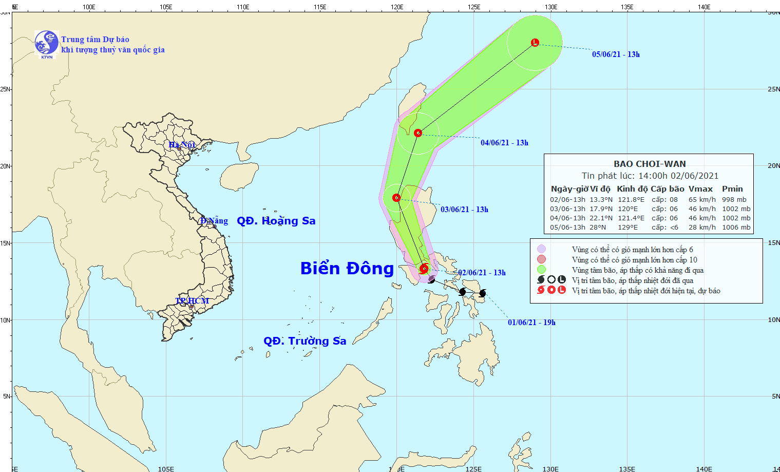 Tác động của bão Choi-wan, vùng biển phía Đông khu vực Bắc và giữa Biển Đông sẽ có mưa dông, gió mạnh cấp 6, giật cấp 7-8