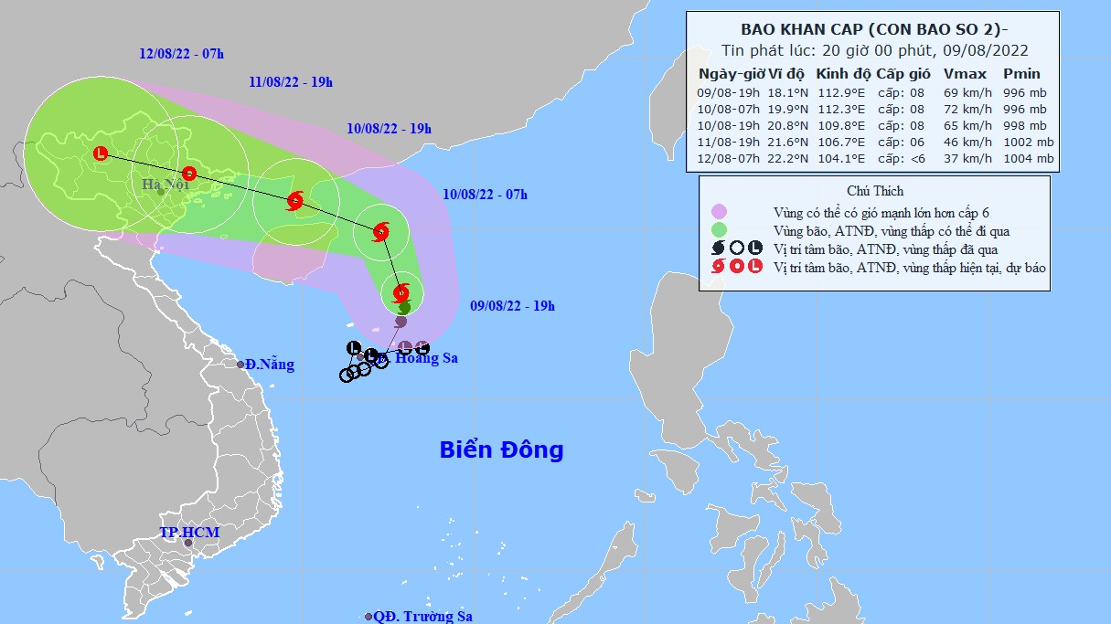 Diễn biến bão số 2: Đêm 10/8, vùng ven biển Quảng Ninh-Hải Phòng gió mạnh cấp 6-7, giật cấp 9