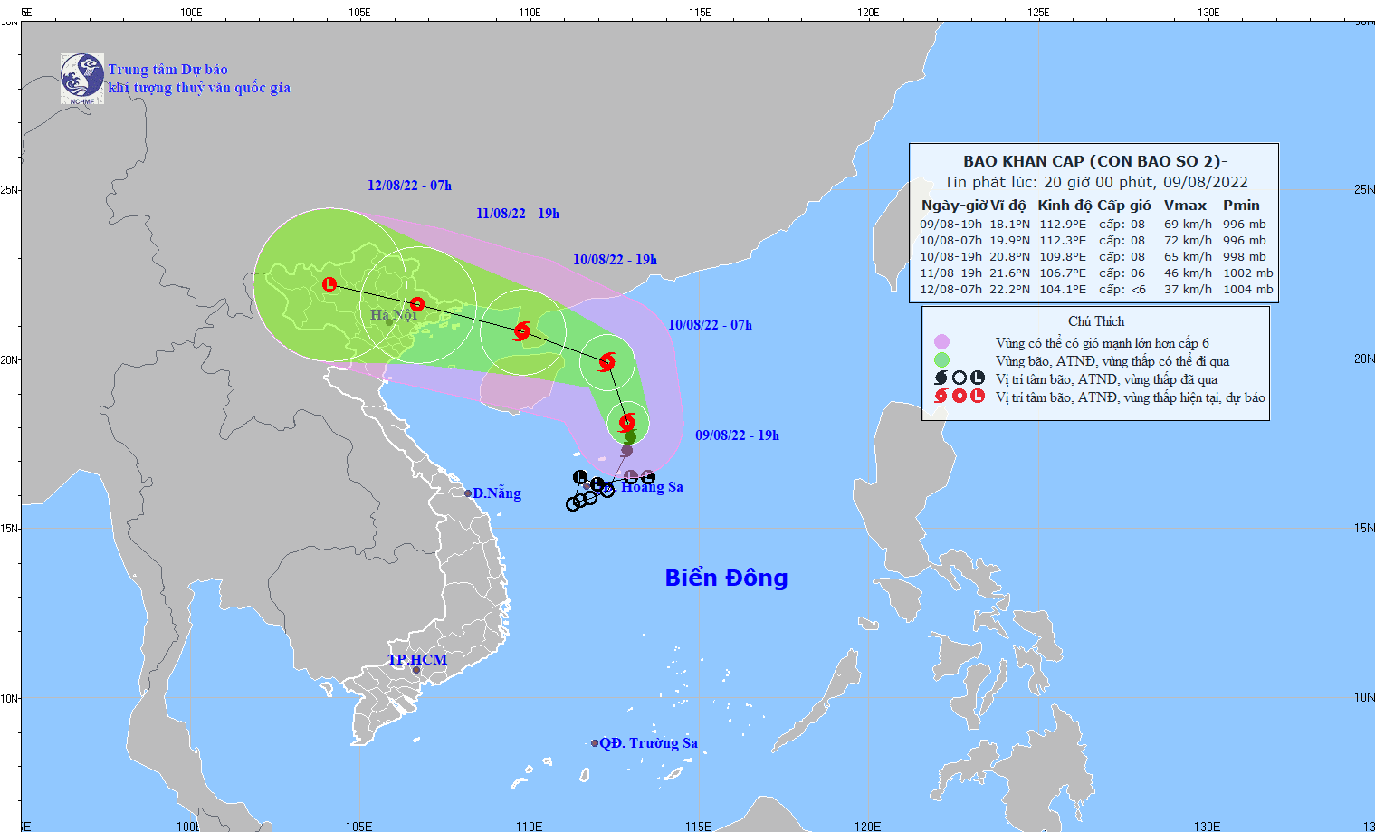 Diễn biến bão số 2: Đêm 10/8, vùng ven biển Quảng Ninh-Hải Phòng gió mạnh cấp 6-7, giật cấp 9