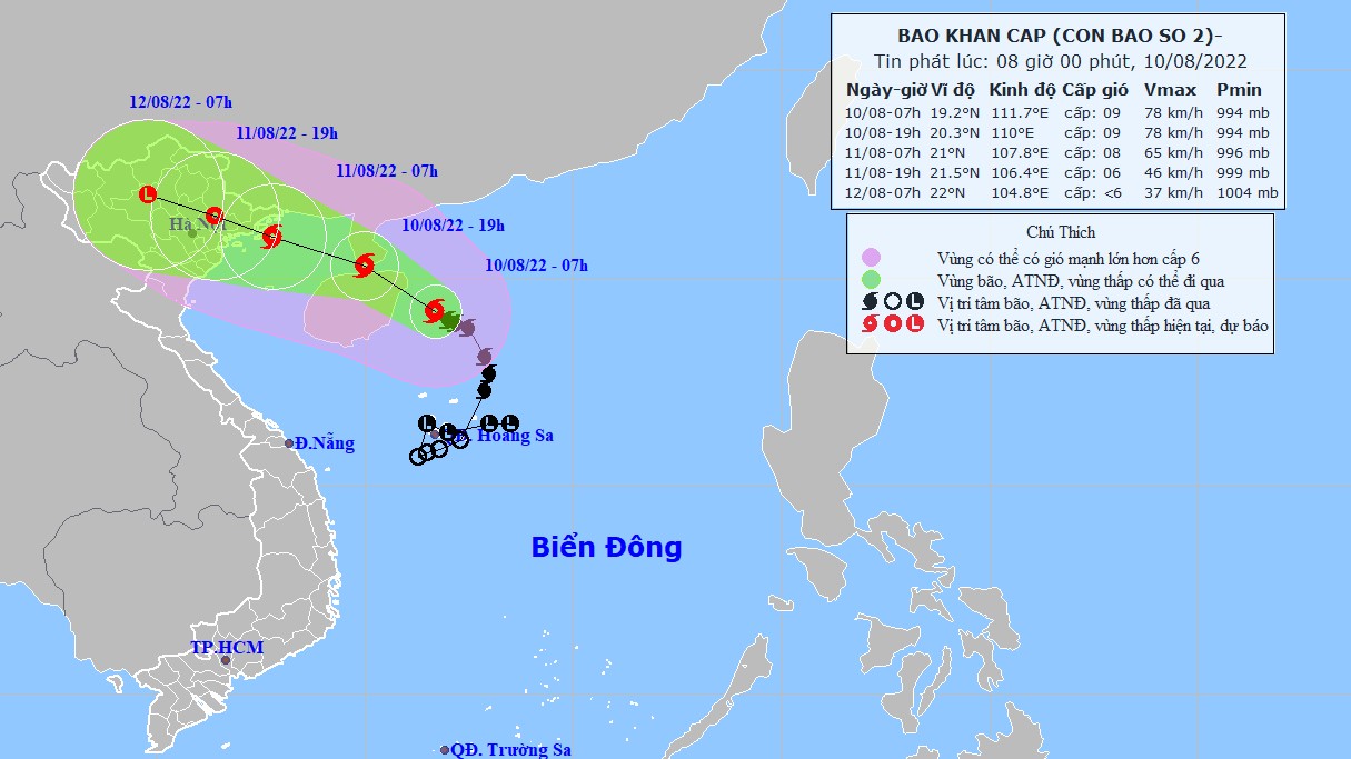 Dự báo bão số 2: Gió vùng gần tâm bão mạnh cấp 8, giật cấp 10, sóng biển cao 2-4 m