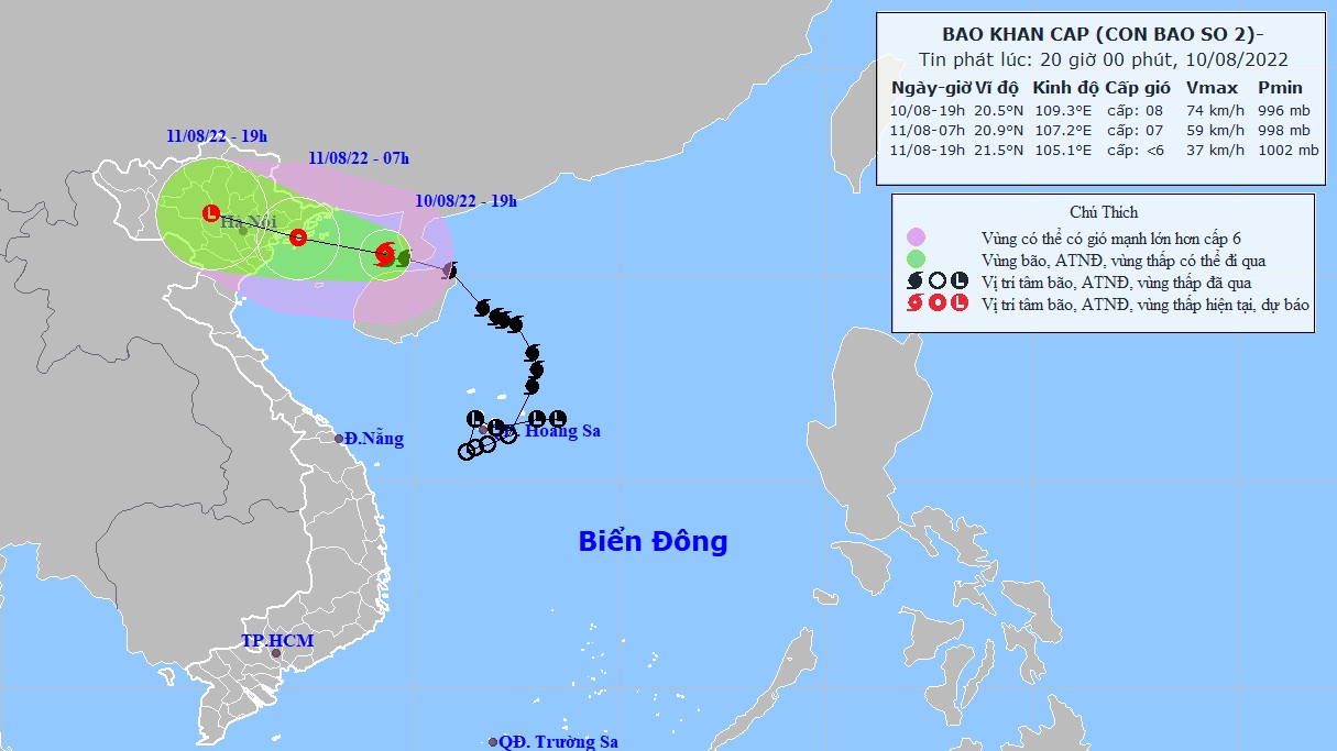 Dự báo thời tiết: Bão số 2 cách Quảng Ninh khoảng 180km; Hà Nội mưa lớn kèm gió giật mạnh