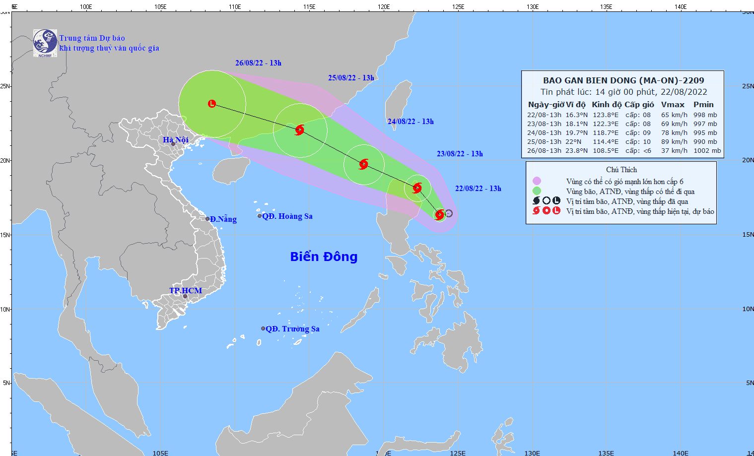 Tin bão gần Biển Đông: Ảnh hưởng của Bão Ma-on, ngày 24/8, Bắc Biển Đông sẽ có gió mạnh giật cấp 10