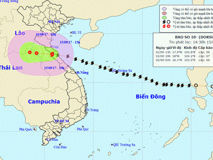 Bão số 10 đi sang khu vực Trung Lào và suy yếu thành áp thấp
