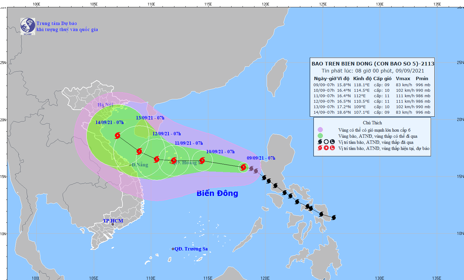 Diễn biến bão số 5 trên Biển Đông: