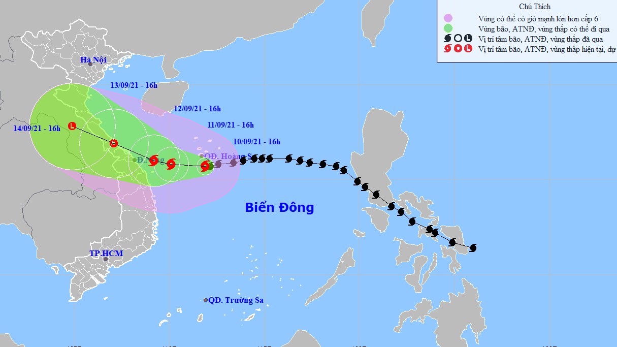 Diễn biến bão số 5: Từ đêm nay (10/9) vùng biển từ Quảng Trị đến Quảng Ngãi gió mạnh dần, trên đất liền khu vực này có mưa lớn