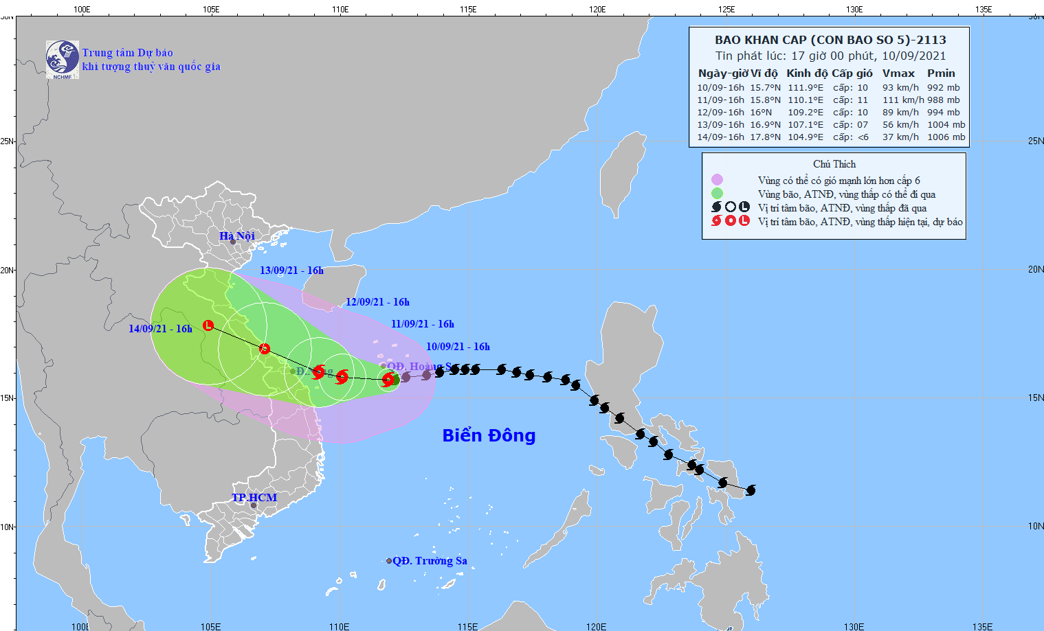 Cập nhật diễn biến bão số 5: Cách bờ biển Quảng Trị - Quảng Nam khoảng 380km về phía Đông