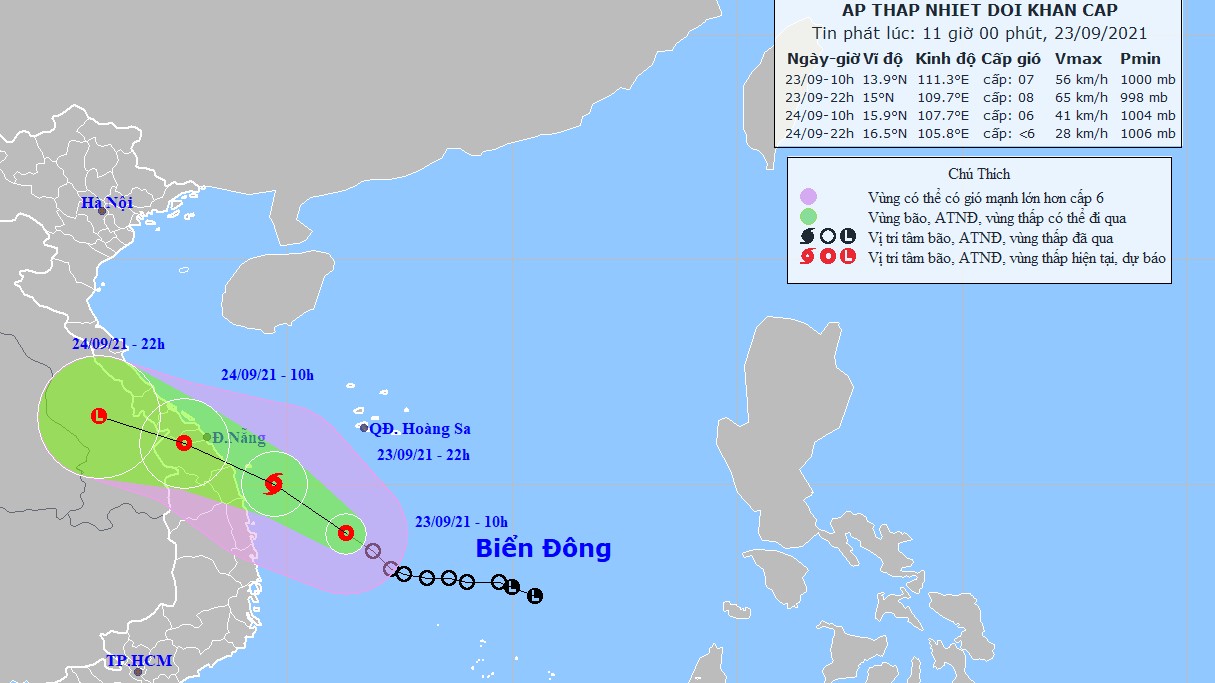 Đêm nay, áp thấp nhiệt đới trên vùng biển từ Đà Nẵng đến Bình Định; Trung Bộ, Tây Nguyên mưa rất to
