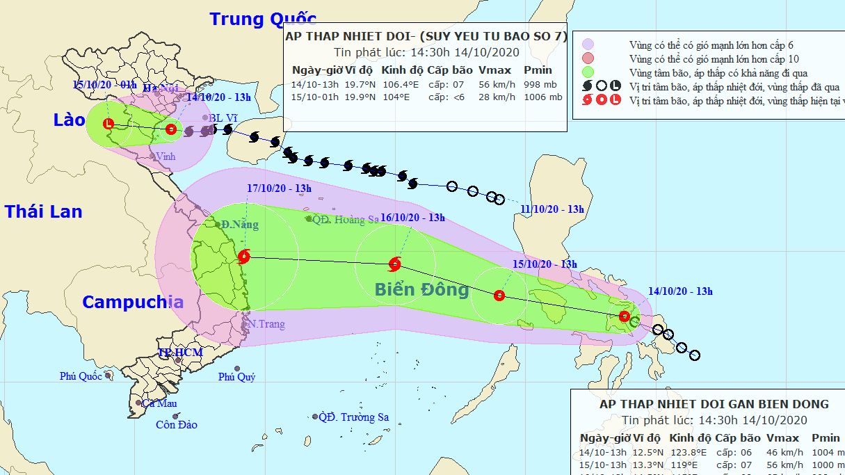 Dự báo thời tiết: Áp thấp nhiệt đới gần Biển Đông có khả năng mạnh thành bão, bão số 7 suy yếu, gây mưa lớn diện rộng