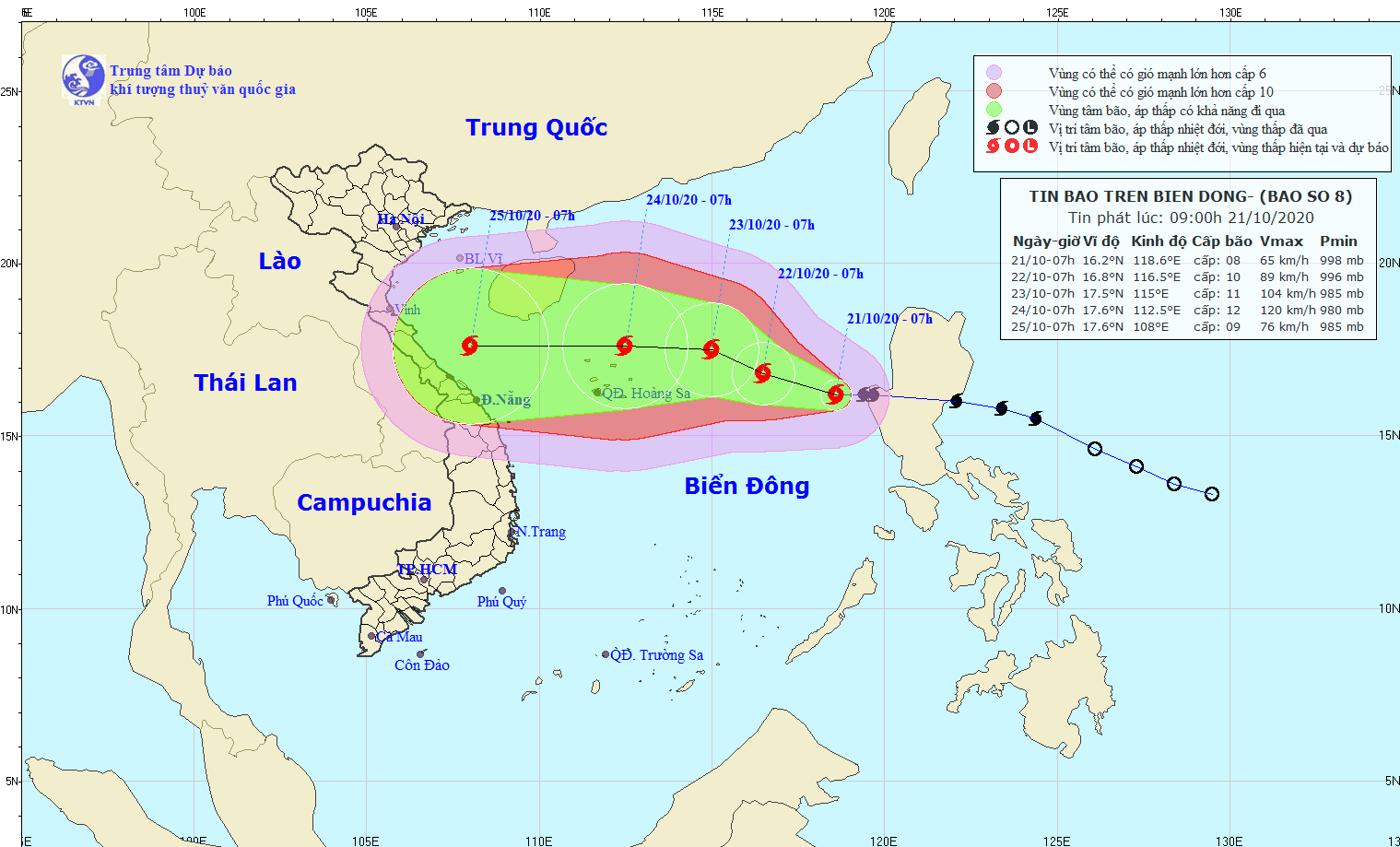 Dự báo thời tiết 3 ngày tới (21-23/10): Bắc Bộ ngày nắng, lạnh về đêm và sáng sớm; mưa to ở Trung Bộ giảm dần, bão trên Biển Đông khả năng mạnh lên