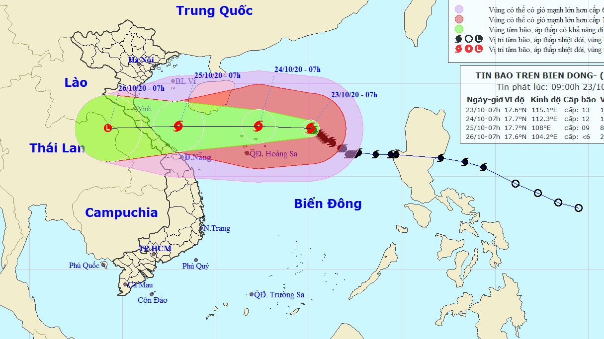 Dự báo thời tiết 3 ngày tới (23-25/10): Bắc Bộ ngày nắng; Trung Bộ mưa rất to; bão số 8 ngay trên vùng biển phía Bắc quần đảo Hoàng Sa