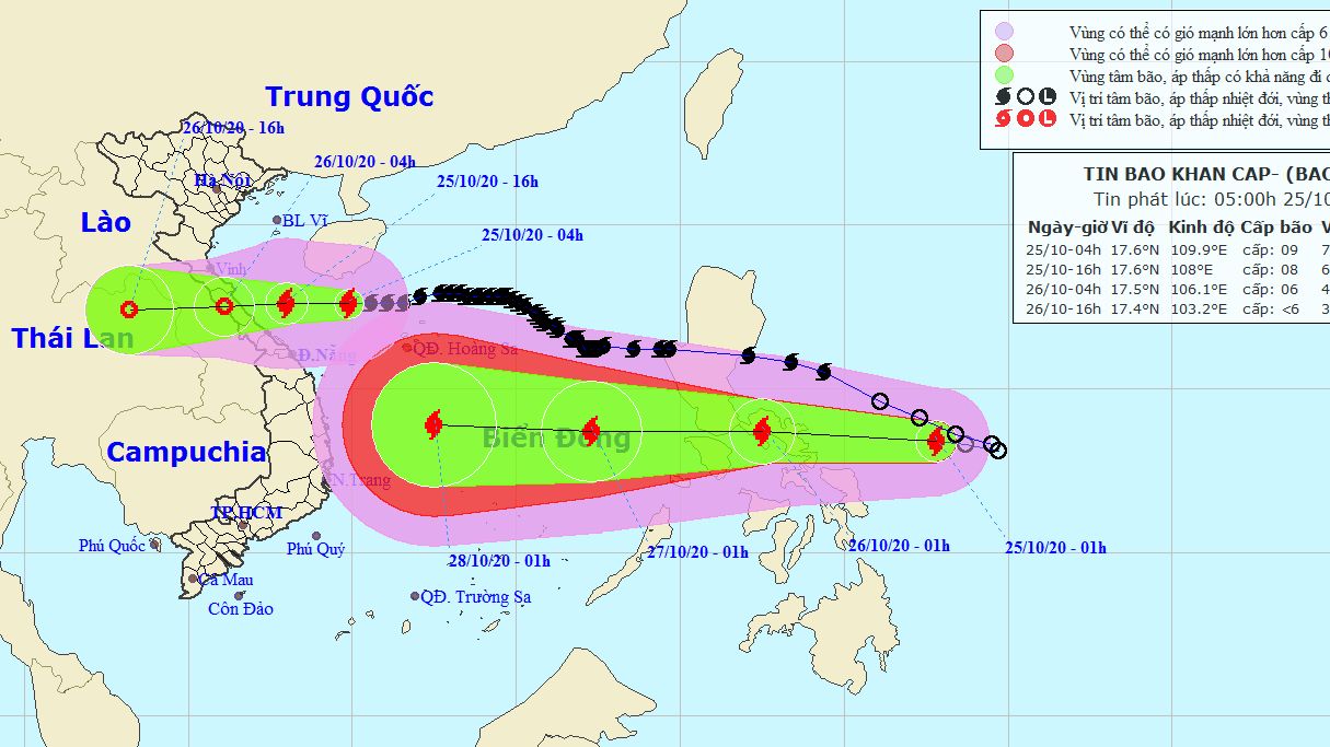 Dự báo thời tiết: Tin bão khẩn cấp cơn bão số 8 và vùng nguy hiểm do bão trên Biển Đông