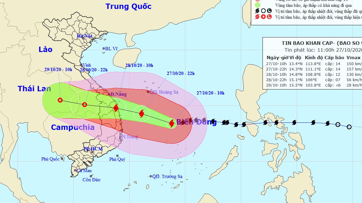 Dự báo thời tiết: Tin bão khẩn cấp cơn bão số 9; vùng nguy hiểm trên Biển Đông do bão