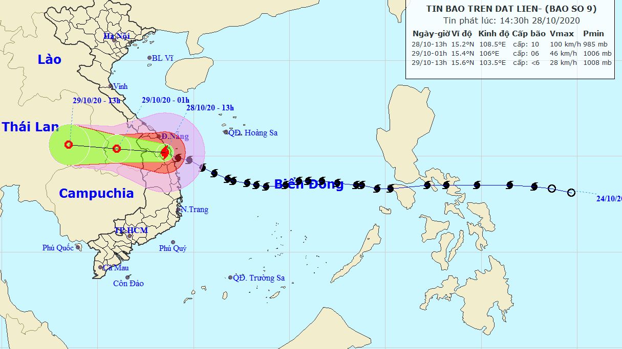 Dự báo thời tiết: Bão số 9 bắt đầu quần thảo các tỉnh từ Quảng Nam đến Bình Định