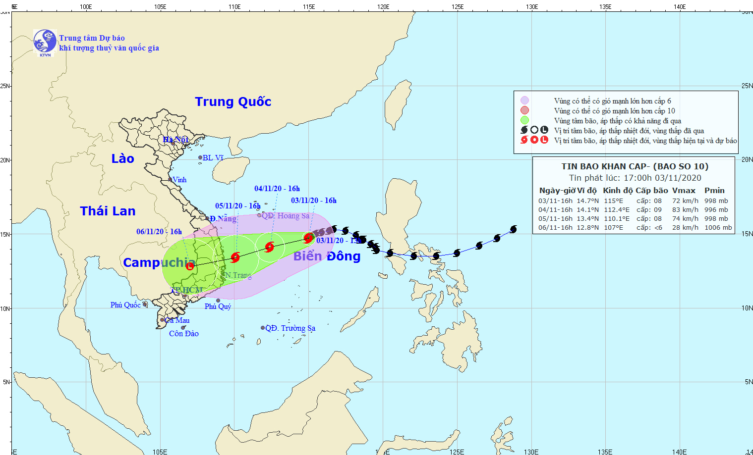 Dự báo thời tiết: Tin bão khẩn cấp, đến 16h ngày 5/11, bão số 10 ngay trên vùng biển từ Quảng Ngãi đến Khánh Hòa