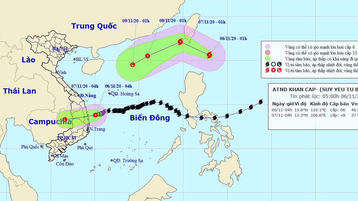 Dự báo thời tiết: Áp thấp nhiệt đới đi vào đất liền các tỉnh từ Quảng Ngãi đến Phú Yên; Tin bão Atsani