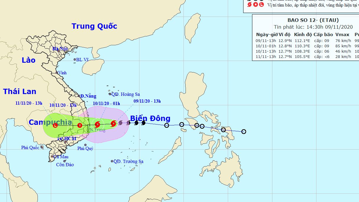 Dự báo thời tiết: Bão số 12 gây vùng nguy hiểm trên Biển Đông, vùng gần tâm bão đi qua cấp 8-9, giật cấp 12