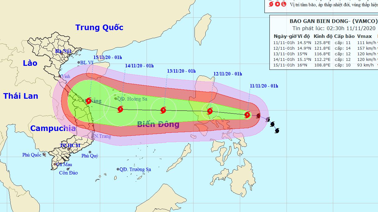 Dự báo thời tiết: Bão Vamco di chuyển theo hướng Tây Tây Bắc, khả năng mạnh thêm, gió giật cấp 16