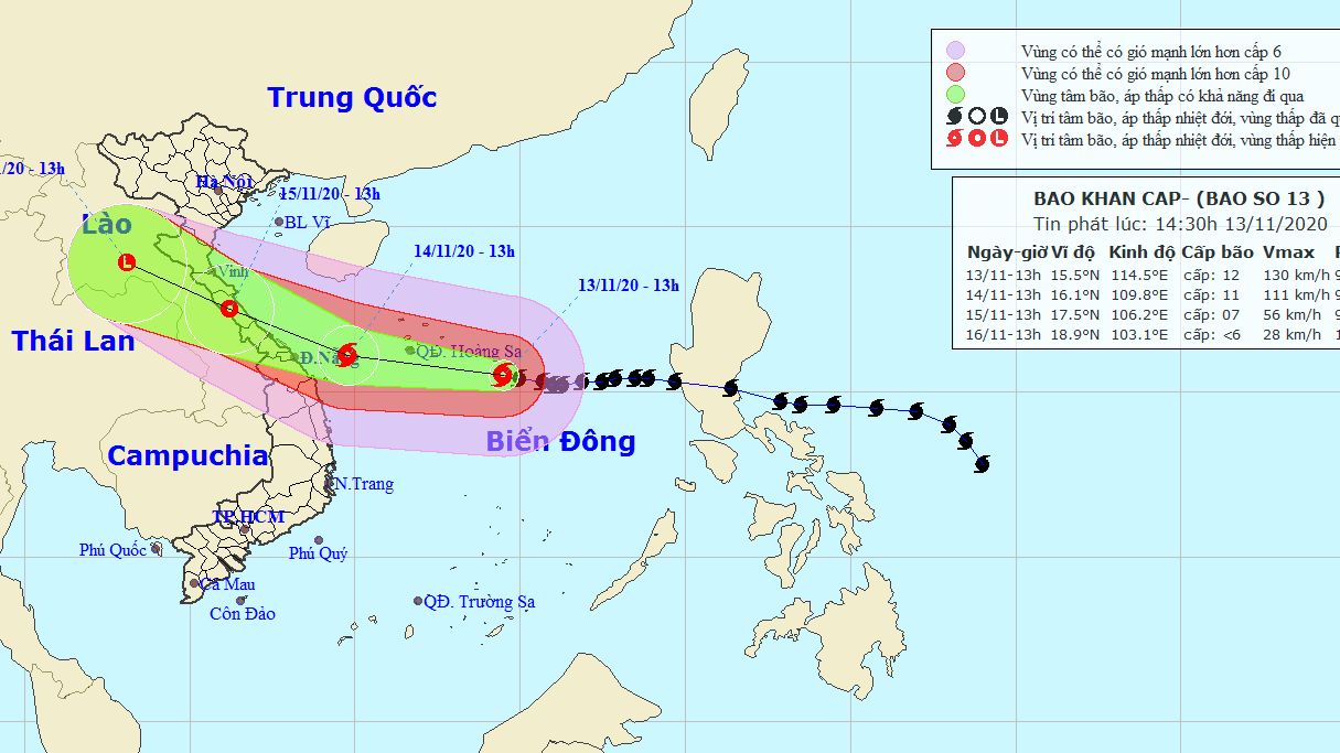 Cập nhật tin bão số 13: Vùng gần tâm bão cấp 11-12, giật cấp 15, sóng biển cao từ 8-10m, biển động dữ dội