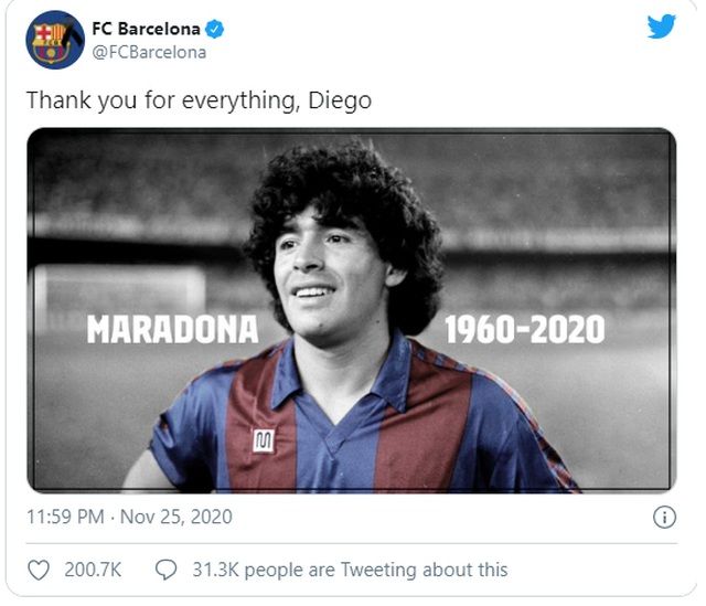 Thế giới bóng đá dành lời tri ân đến Maradona