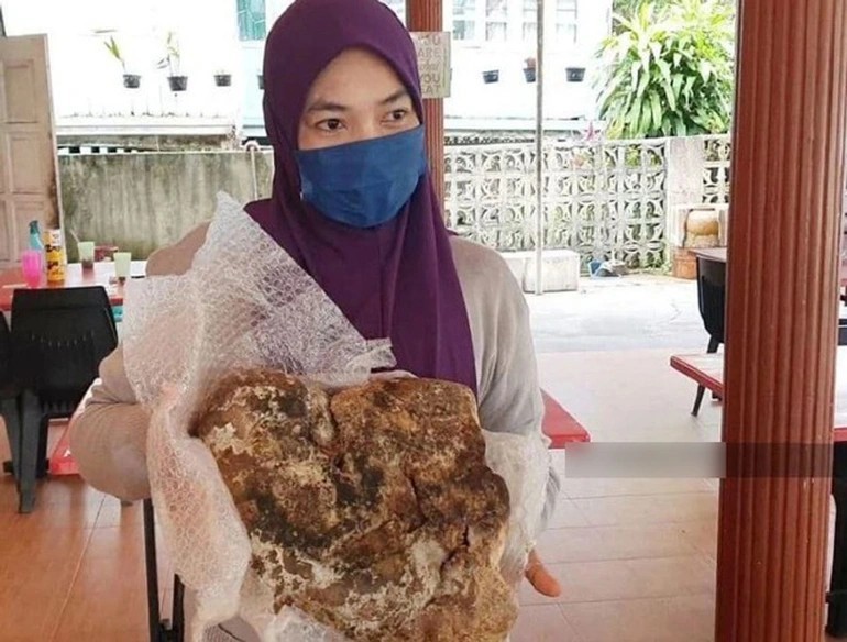 Người phụ nữ Malaysia tìm được khối long diên vương giá trị lớn