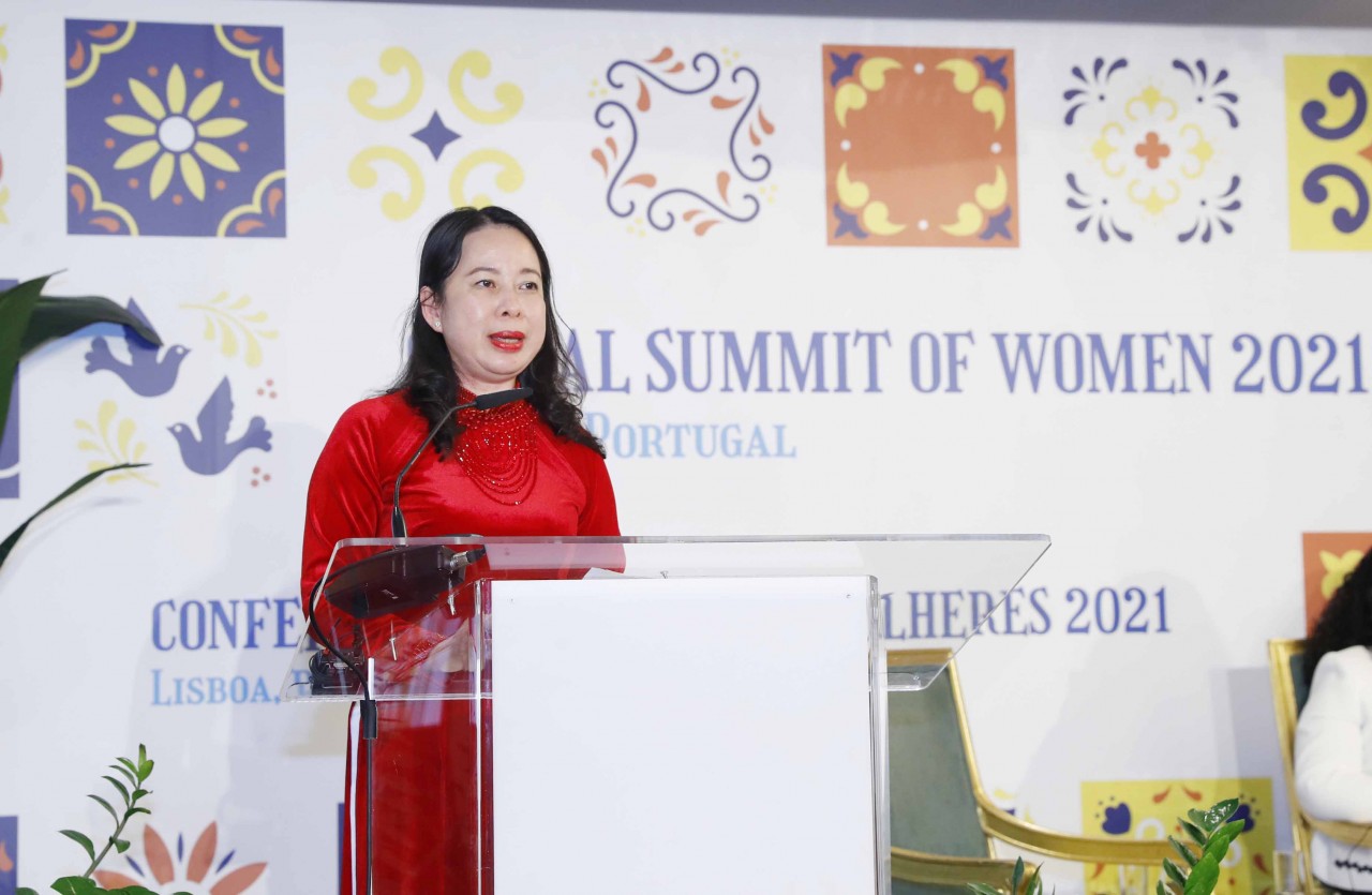 Phó Chủ tịch nước Võ Thị Ánh Xuân phát biểu tại Hội nghị thượng đỉnh phụ nữ toàn cầu năm 2021 với chủ đề“Phụ nữ - Chuyển đổi nền kinh tế toàn cầu”. (Nguồn: TTXVN)