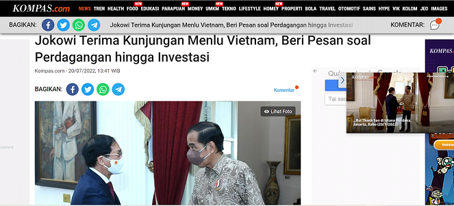 Báo Indonesia nêu bật mục tiêu hợp tác kinh tế trong chuyến thăm của Bộ trưởng Ngoại giao Bùi Thanh Sơn