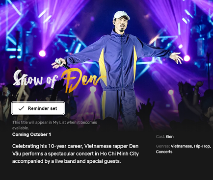Liveshow của nghệ sĩ Đen Vâu sẽ lên Netflix tháng 10