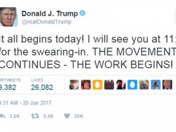 Ông Trump viết dòng tweet đầu tiên trong ngày nhậm chức
