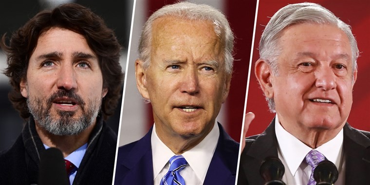 Ngày 22/1, tân Tổng thống Mỹ Joe Biden đã có cuộc điện đàm với Thủ tướng Canada Justin Trudeau và Tổng thống Mexico Andres Manuel Lopez Obrador. (Nguồn: Getty)