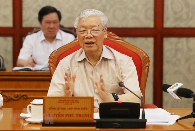 party leader president nguyen phu trong presides over political bureaus meeting