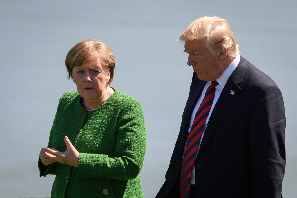 Thủ tướng Đức Angela Merkel cùng Tổng thống Mỹ Donald Trump trong chuyến thăm Mỹ năm 2018