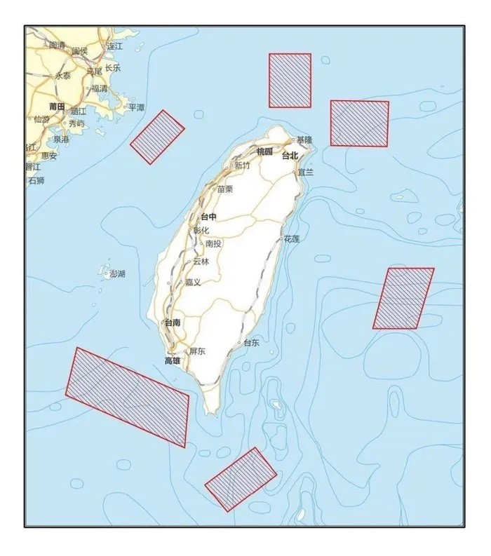 Bản đồ các khu vực mà Trung Quốc tập trận quanh Đài Loan (Trung Quốc). (Nguồn: THX).